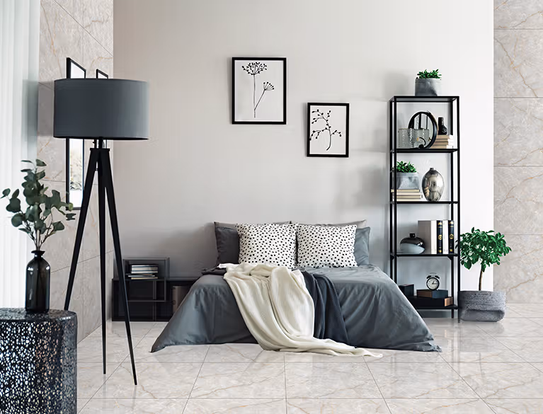 Crystal onyx bedroom floor tiles in a serene setting